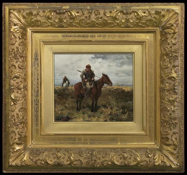 Riders On The Steppe Oil Painting by Alfred Wierusz-Kowalski