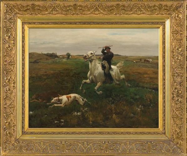 Crosscountry Horseride Oil Painting by Alfred Wierusz-Kowalski