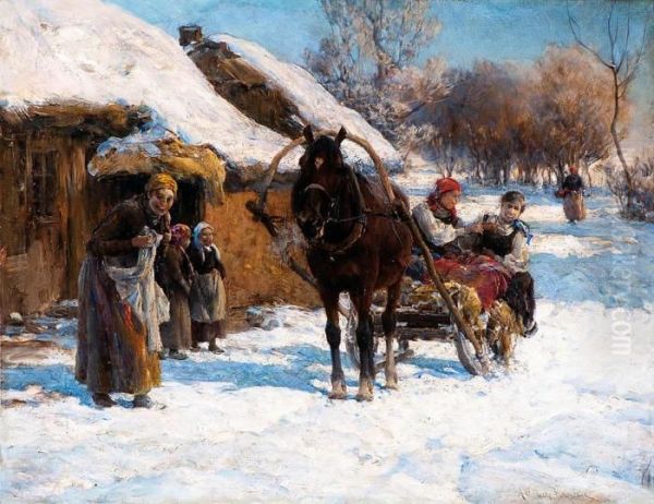 Sloneczny Zimowy Dzien Oil Painting by Alfred Wierusz-Kowalski