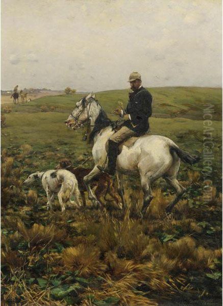 Huntsman With Hounds Oil Painting by Alfred Wierusz-Kowalski