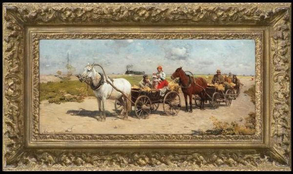 Going To A Fair Oil Painting by Alfred Wierusz-Kowalski