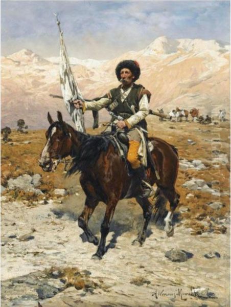 A Caucasian Chief Oil Painting by Alfred Wierusz-Kowalski