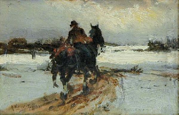 Spotkanie Na Drodze Oil Painting by Alfred Wierusz-Kowalski