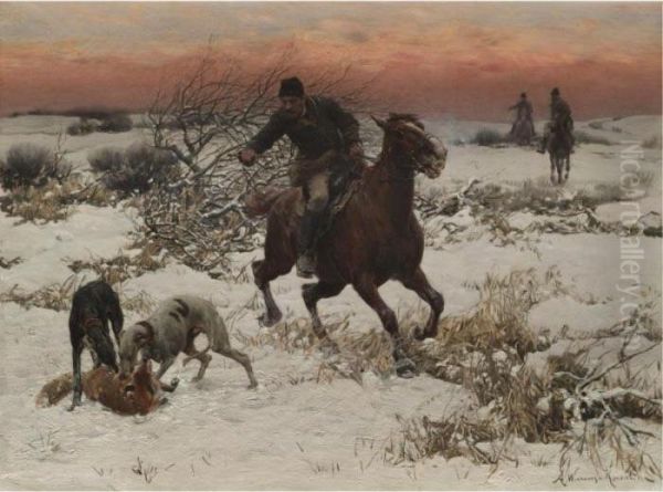 The Hunters Oil Painting by Alfred Wierusz-Kowalski