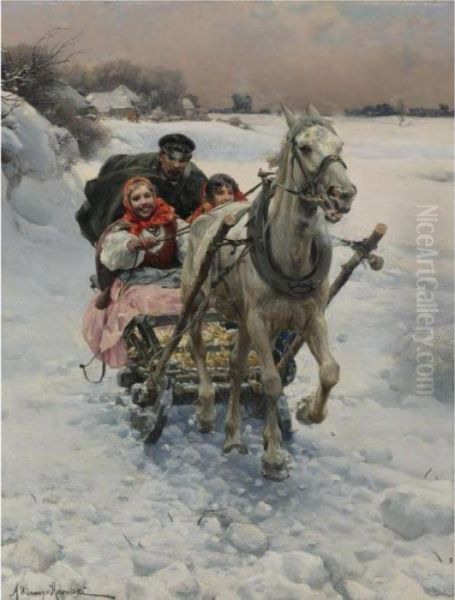 Merry Ride Oil Painting by Alfred Wierusz-Kowalski