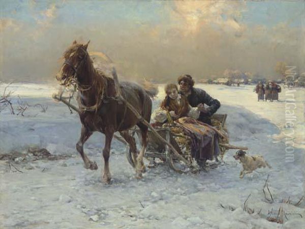 The Sleigh Ride Oil Painting by Alfred Wierusz-Kowalski