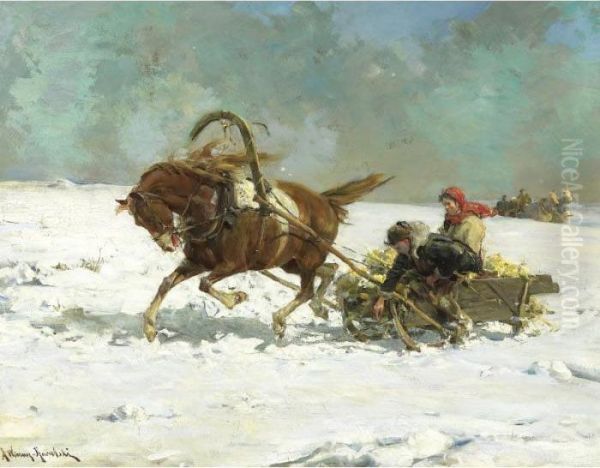 The Sleigh Oil Painting by Alfred Wierusz-Kowalski