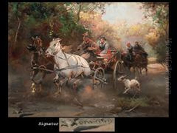 Pferdegespanne Oil Painting by Alfred Wierusz-Kowalski