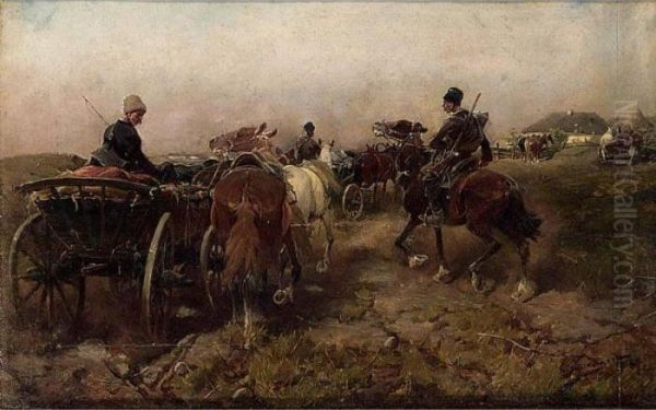 Cossacks Returning Home On Horseback Oil Painting by Alfred Wierusz-Kowalski