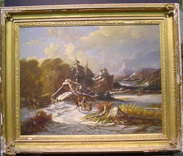 Winter Landscape Oil Painting by Alfred Wierusz-Kowalski