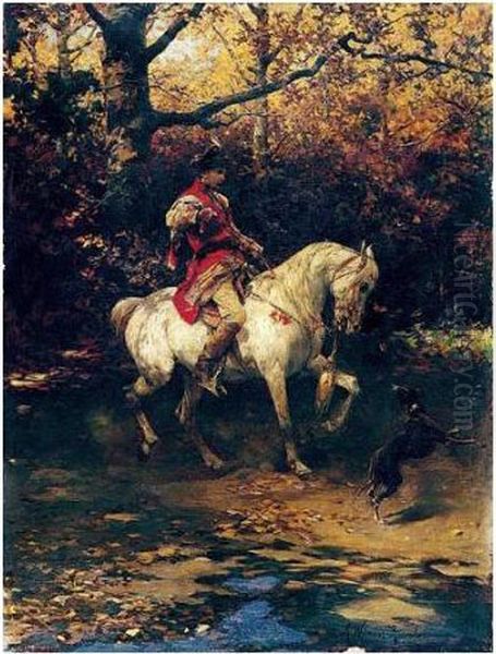 Prince Lubomirski On Horseback Oil Painting by Alfred Wierusz-Kowalski