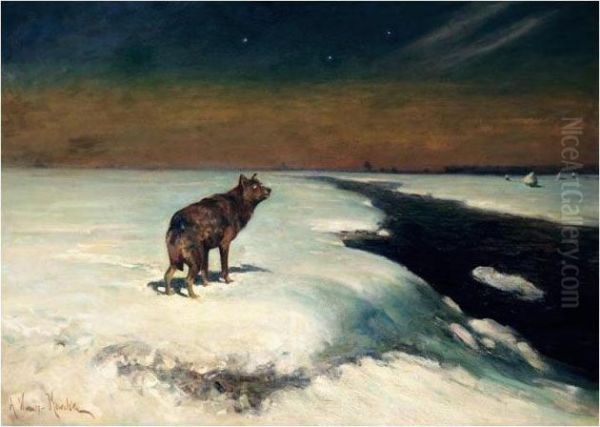 The Wolf Oil Painting by Alfred Wierusz-Kowalski