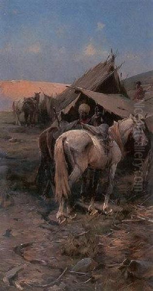 Encampment Oil Painting by Alfred Wierusz-Kowalski