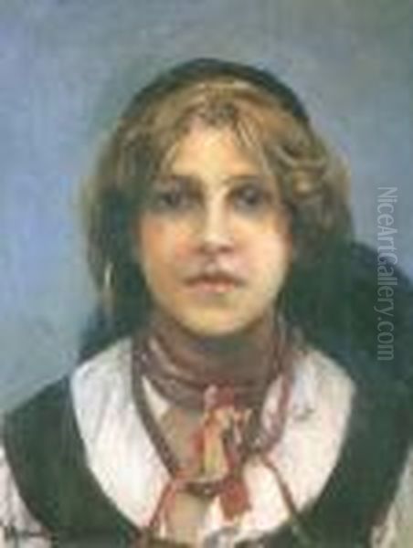 Dziewczyna W Ludowym Stroju Oil Painting by Alfred Wierusz-Kowalski