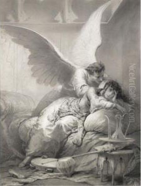 Angel Whispering To An Odalisque Oil Painting by Mihaly von Zichy