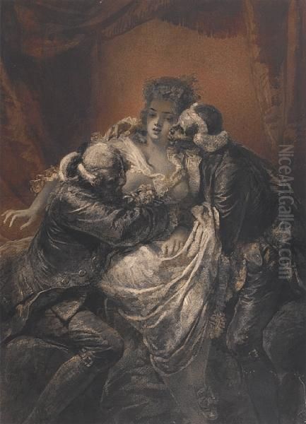 A Court Seduction Oil Painting by Mihaly von Zichy