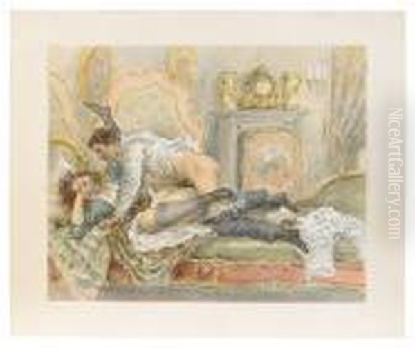 An Amorous Interlude Oil Painting by Mihaly von Zichy