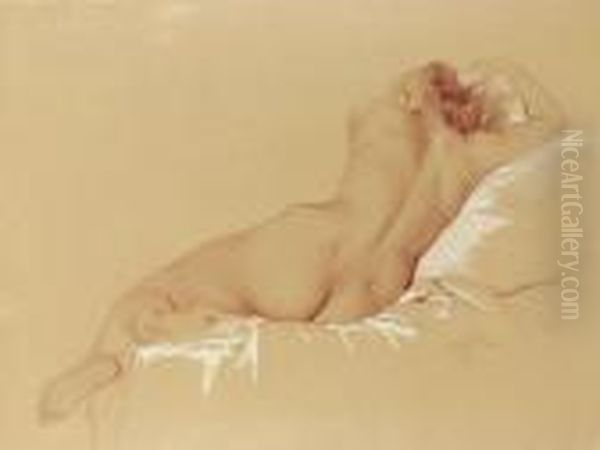 Reclining Nude Oil Painting by Mihaly von Zichy