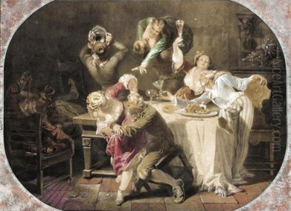 Merrymaking Oil Painting by Mihaly von Zichy