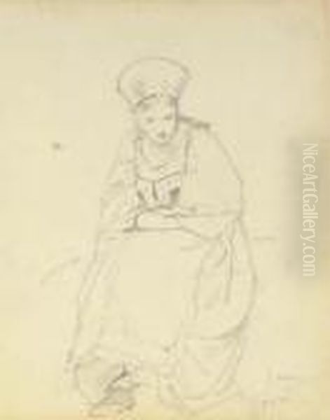 Seven Figure Studies: A Seated 
Peasant Girl Seen From Behind; Anorthodox Priest; Drapery; A Seated 
Peasant Girl Looking Down; Aservant With A Tray Of Food; A Female Nude, 
Half-length; And Asleeping Female Nude Oil Painting by Mihaly von Zichy