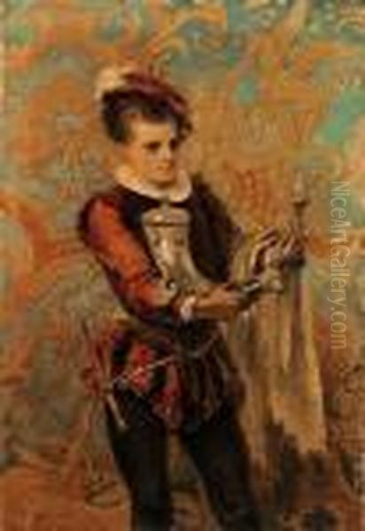 Cadet With Drinking Horn Oil Painting by Mihaly von Zichy