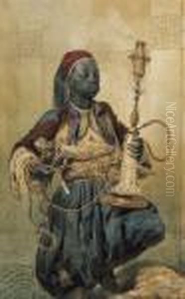 Nubian With Water Pipe Oil Painting by Mihaly von Zichy