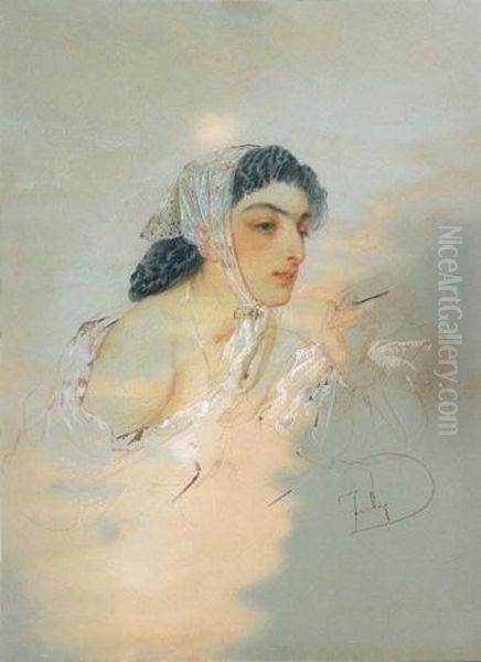 Young Lady Oil Painting by Mihaly von Zichy