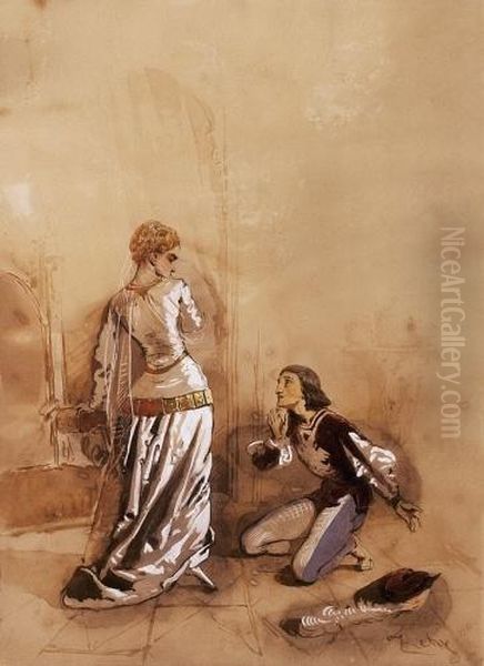 The Lady And The Footman Oil Painting by Mihaly von Zichy