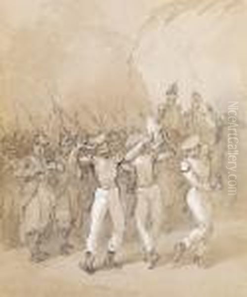 Soldiers Having Fun Oil Painting by Mihaly von Zichy