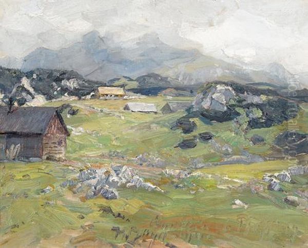 Auf Der Alm. Oil Painting by Heinrich Johann Von Zugel