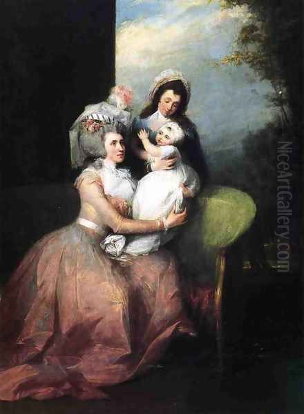 Mrs. John Barker Church (Angelica Schuyler), Son Philip and Servant Oil Painting by John Trumbull