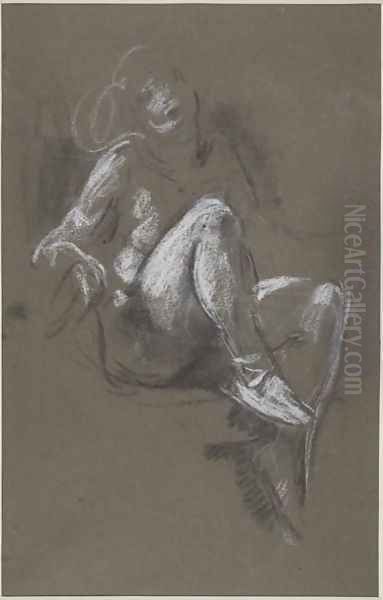 Seated Nude Girl wearing Ballet Shoes Oil Painting by Henry Tonks