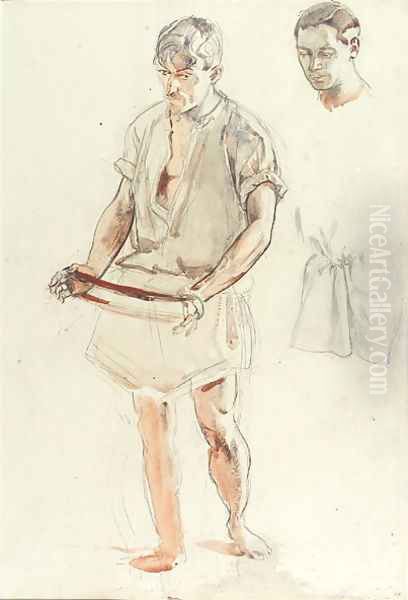 Man Standing- Studies of Head and of Shirt Oil Painting by Henry Tonks