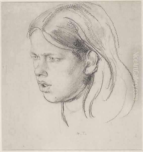 Head of a Girl Oil Painting by Henry Tonks