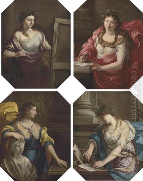 Allegories Of The Arts: Painting; Poetry; Sculpture; Andarchitecture Oil Painting by Aubin Vouet