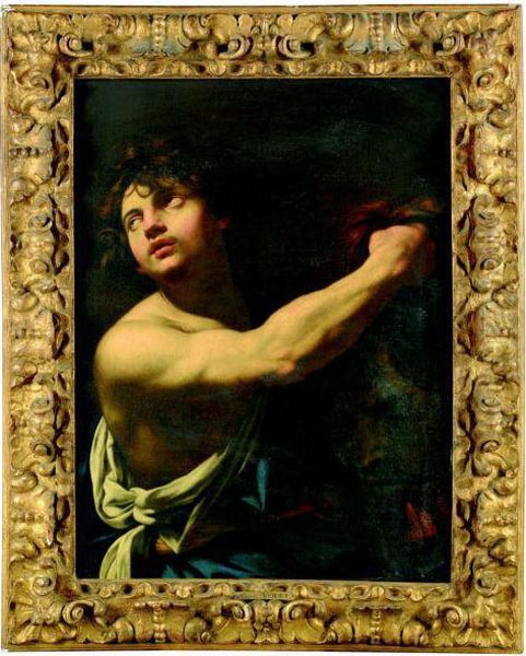 David Holding Goliath Head Oil Painting by Aubin Vouet