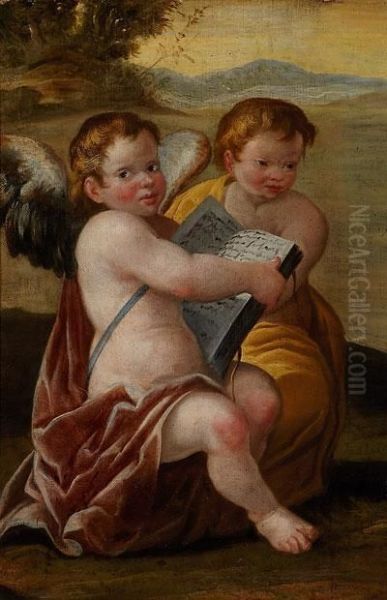 Pareja De Puttis Oil Painting by Aubin Vouet