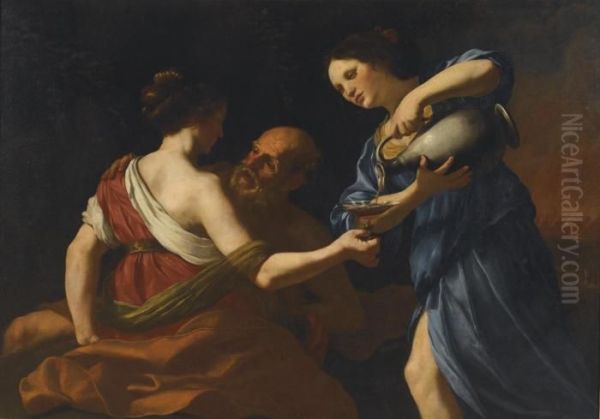 Loth E Le Figlie Oil Painting by Aubin Vouet