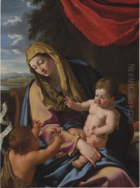 The Virgin And Child With The Infant Saint John Oil Painting by Aubin Vouet