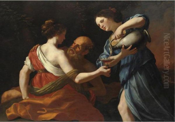 Loth E Le Figlie Oil Painting by Aubin Vouet