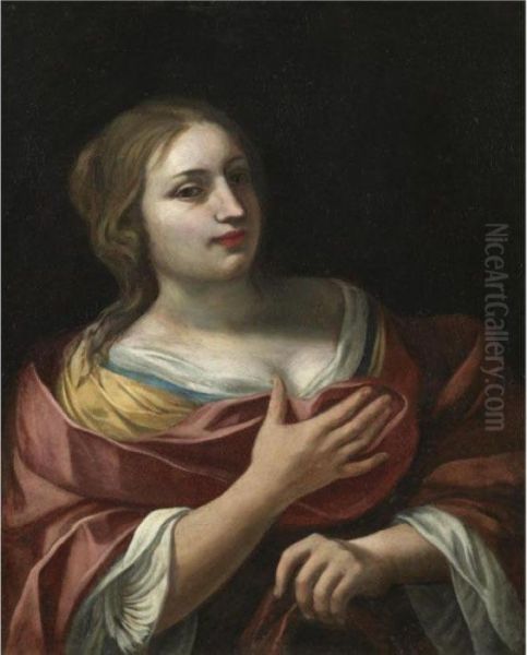 An Allegorical Female Figure Oil Painting by Aubin Vouet