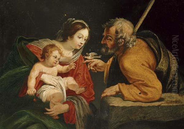 The Holy Family With A Bird Oil Painting by Aubin Vouet