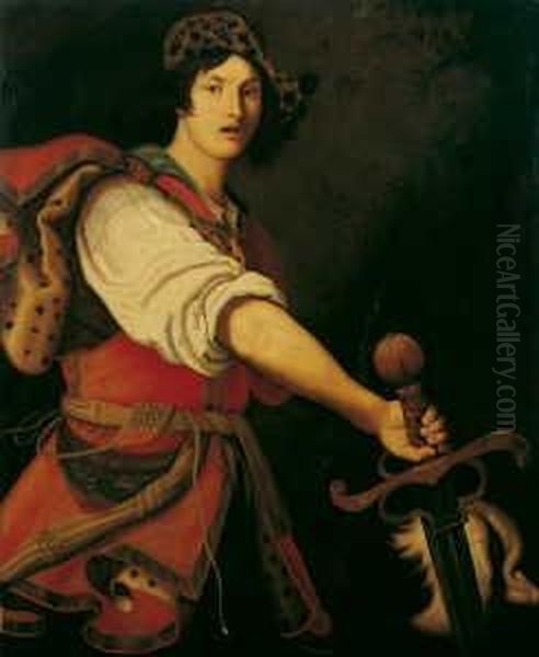 Umkreis David Mit Dem 
Abgeschlagenen Haupte Des Goliath. Ol Auf Leinwand . H 125; B 101 Cm Oil Painting by Aubin Vouet