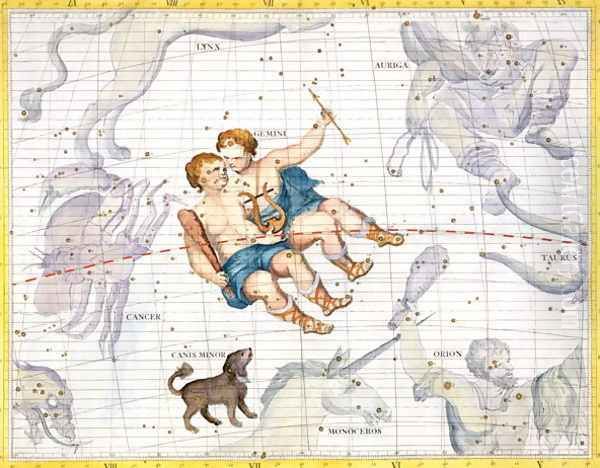 Constellation of Gemini with Canis Minor, plate 13 from Atlas Coelestis, by John Flamsteed 1646-1710, published 1729 Oil Painting by Sir James Thornhill