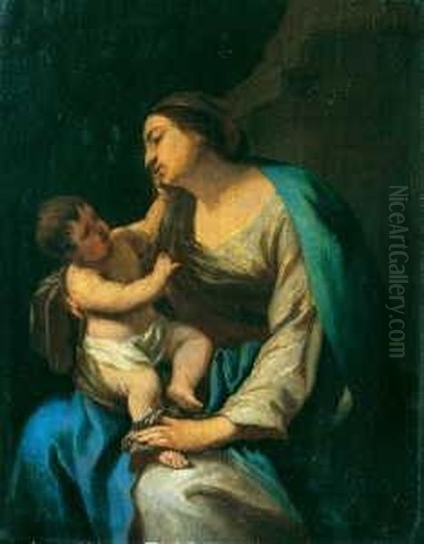 Madonna Mit Kind Vor Einer Saule Sitzend. Oil Painting by Aubin Vouet