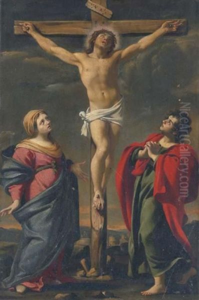 The Crucifixion With The Virgin And Saint John The Evangelist Oil Painting by Aubin Vouet