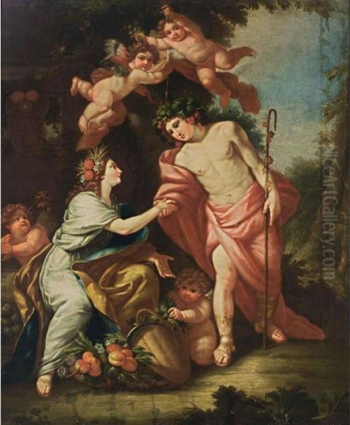 Flora And Zephyr Together With Putti Oil Painting by Aubin Vouet