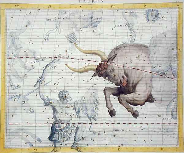 Constellation of Taurus, plate 2 from Atlas Coelestis, by John Flamsteed (1646-1710), published in 1729 Oil Painting by Sir James Thornhill