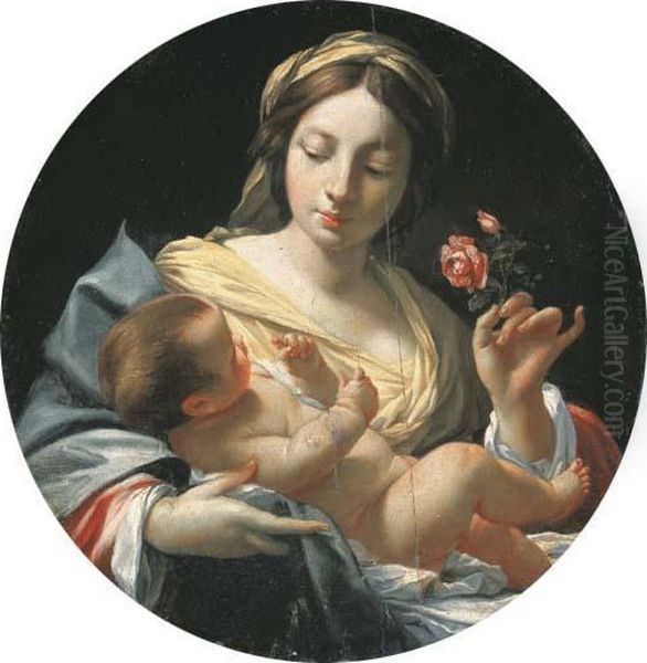 La Vierge A La Rose Oil Painting by Aubin Vouet