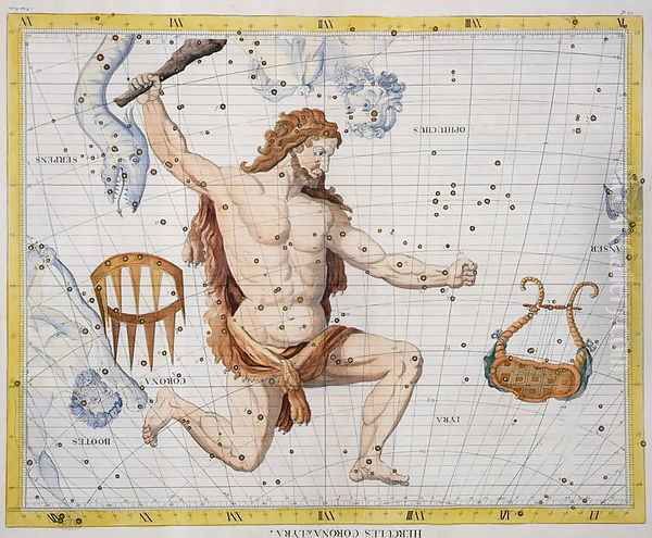 Constellation of Hercules with Corona and Lyra, plate 21 from Atlas Coelestis, by John Flamsteed 1646-1710, published in 1729 Oil Painting by Sir James Thornhill